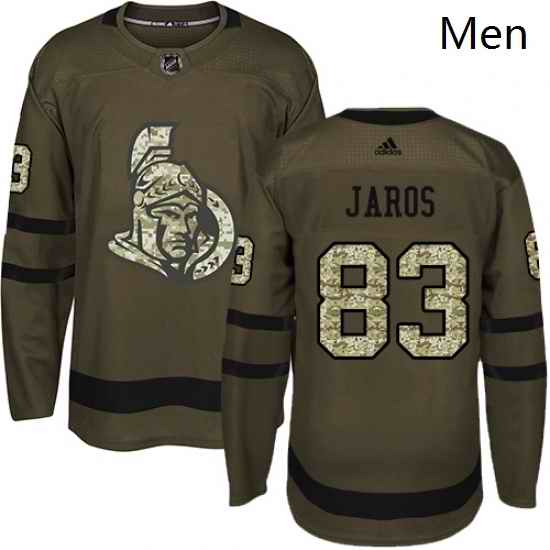 Mens Adidas Ottawa Senators 83 Christian Jaros Authentic Green Salute to Service NHL Jersey